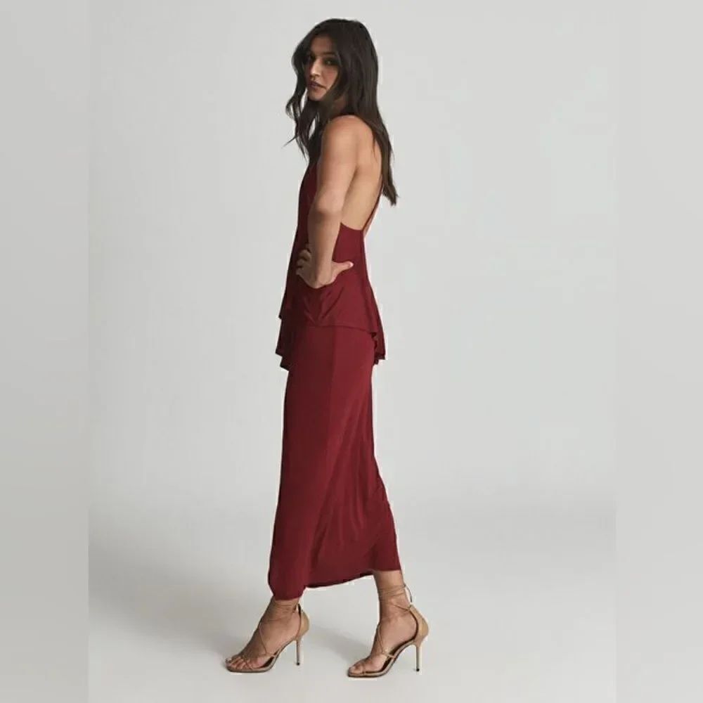 Reiss NWT XENA STRAPPY OPEN BACK COCKTAIL DRESS in Dark Red Size 10 MSRP $385 - Picture 6 of 12